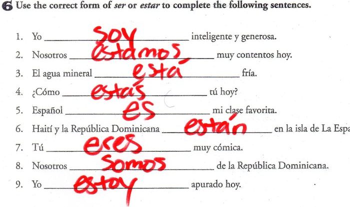 Ser o estar worksheet answers