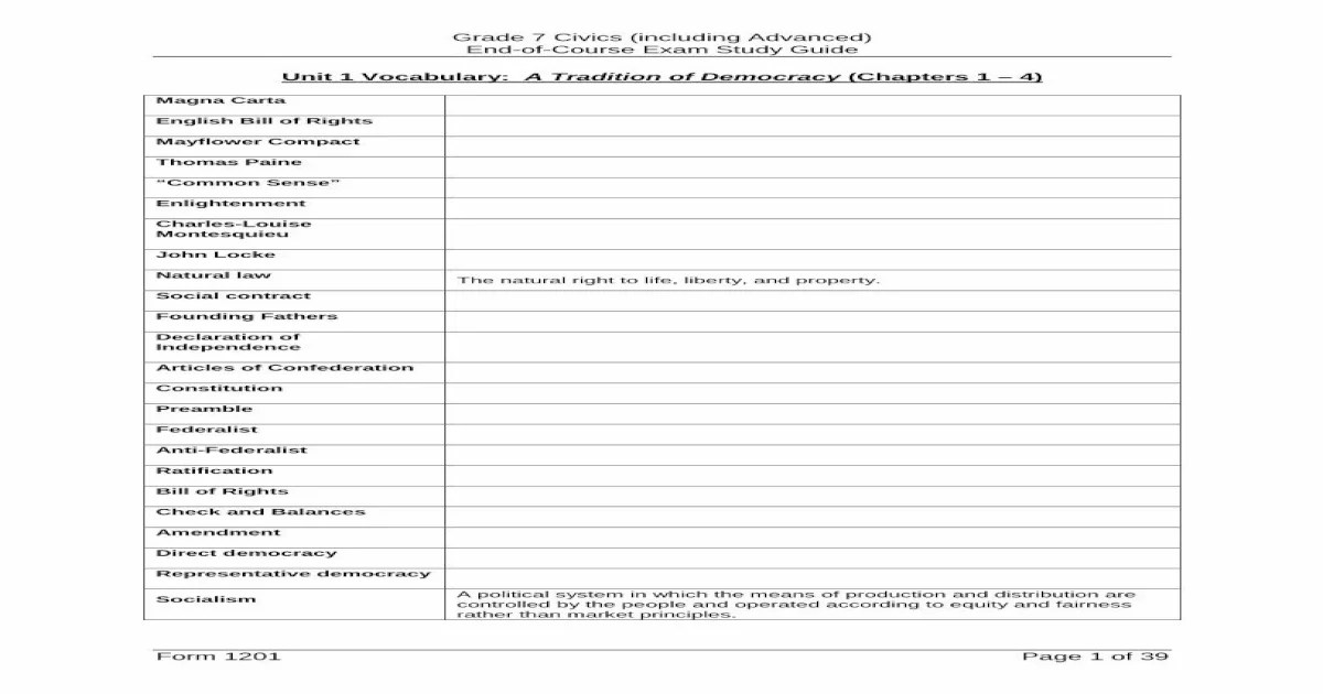 Civics end of course exam study guide