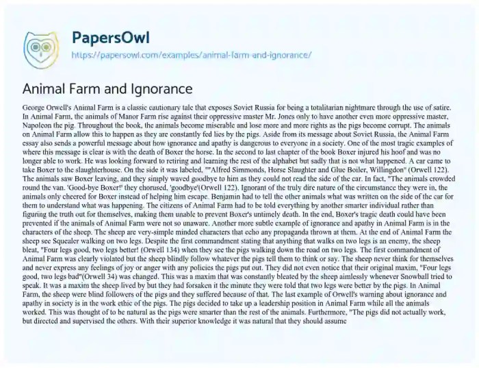 Examples of ignorance in animal farm