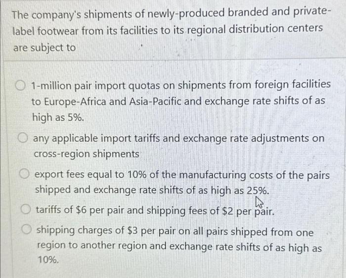 Footwear branded plants geographic newly shipments produced company label private its particular region market